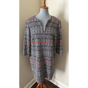 Boden Women's Size 12R Black Tan Striped 3/4 Sleeve Easy Notch Tunic Dress